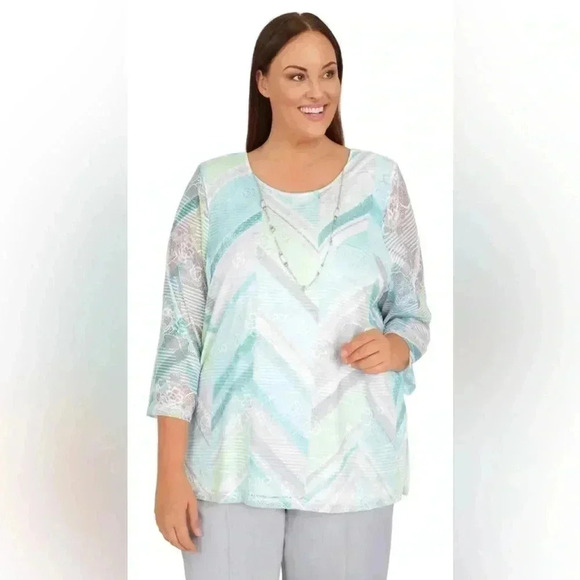 Alfred Dunner | Lady Like Chevron Lace Knit Top (1X) - Picture 1 of 11